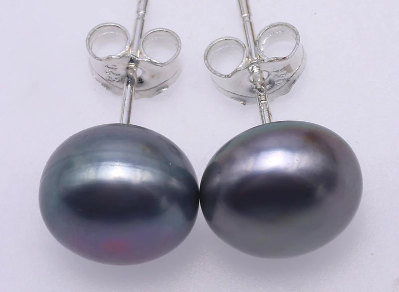 

Genuine Pearl Earrings Natural 925 Silver Pearl Jewelry Flat Round Cultured Freshwater Pearl 925 Earrings Fashion(9-10mm)