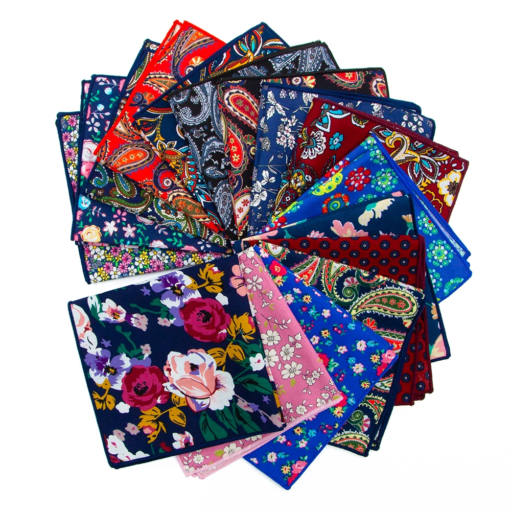 Katoenen Zakdoek Nieuwe 25X25 Cm Afdrukken Bloem Paisley Pocket Pleinen Fashion Vintage Pak Pocket Handdoek Zakdoek Voor Mannen