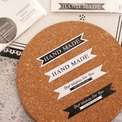 160pcs 7x1.2cm Hand Made Best Wishes For You White Black Sticker Labels Food Seals Gift Stickers For Halloween Party Seals