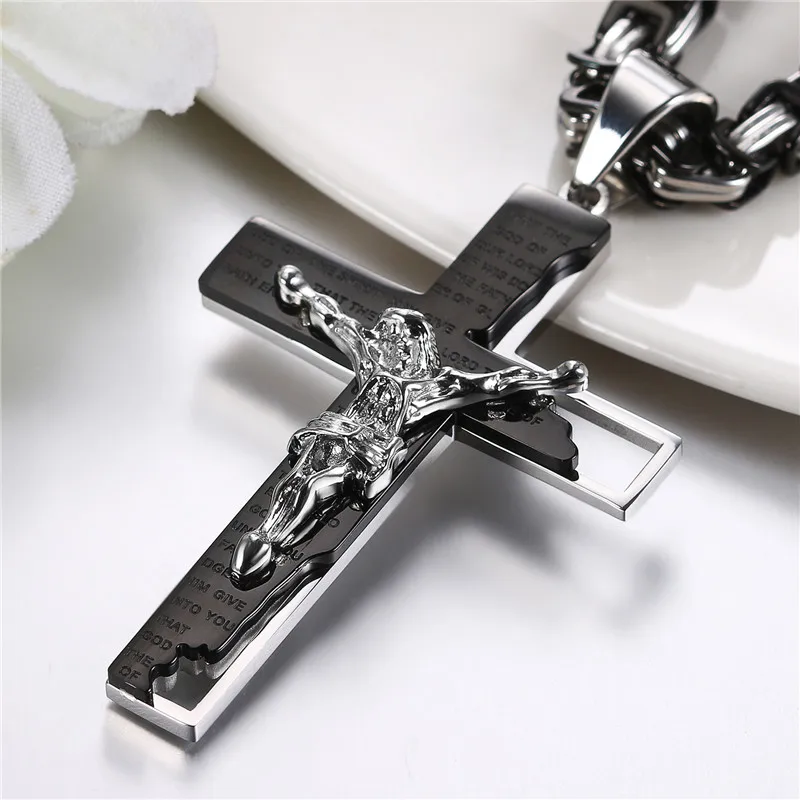 Boniskiss Bible Necklace Luxury Brand Necklace Black Color Jewelry Cross Crucifix Jesus Cross Pendant Necklaces For Women & Men
