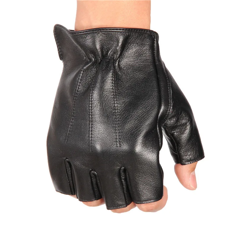 Men\'S Leather Half Finger Gloves Locomotive Driving Non-Slip Fitness Cowhide Gloves Men NAN48-5