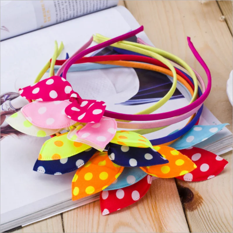 

New Polka Dots Bows Hairband Fashion Headwraps Handmade Kids Hair Accessories Rabbit Ear Girls Baby Hair Hoop Bands