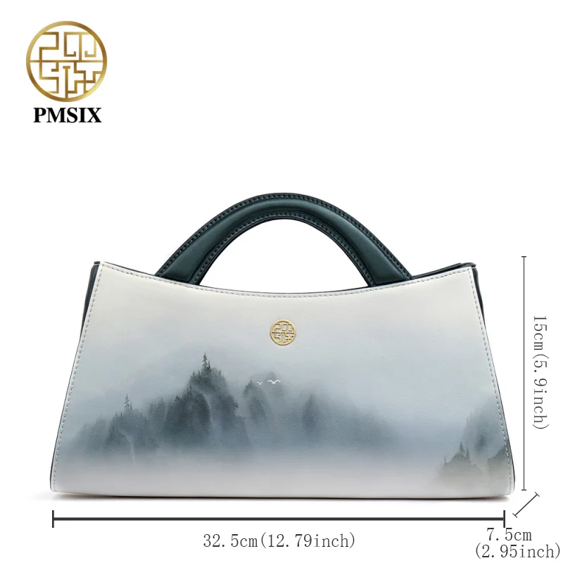 PMSIX 2020 Ink Style Cow Leather Women Handbags Fashion Light color Shoulder Bag Designer Half moon Tote Elegant Banquet bag