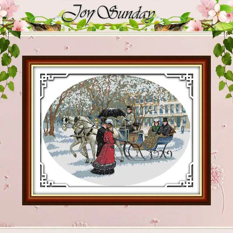 Snowy Day Patterns Counted Cross Stitch Set DIY 11CT 14CT 16CT Stamped DMC Cross-stitch Kit Embroidery Needlework Home Decor