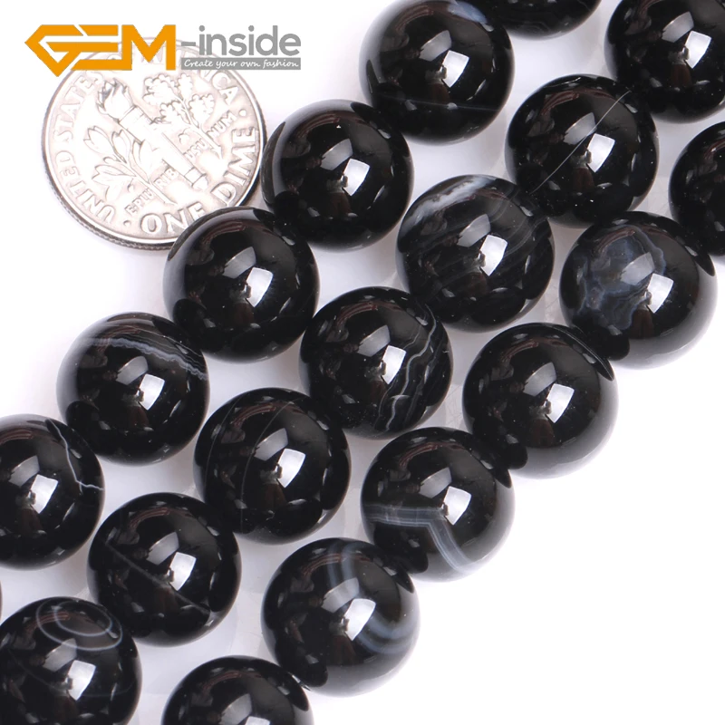 6-18mm Natural Round Black Stripes Onyx Agates Stone Beads For Jewelry Making DIY Bracelet Necklace Gift 15\