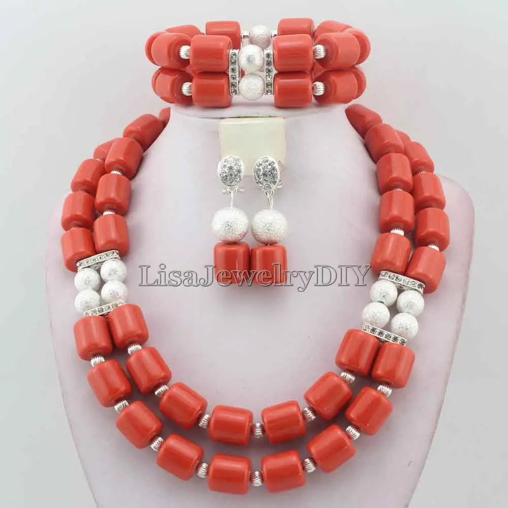 

New Arrived Nigeria Wedding Set Coral Necklace Africa Beads Classic Women Coral Jewelry Set HD6665