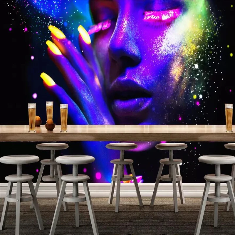 Papel tapiz personalizado, mural fotográfico 3d, póster de belleza fluorescente moderno, pintura decorativa de bar KTV, murales de sala de estar