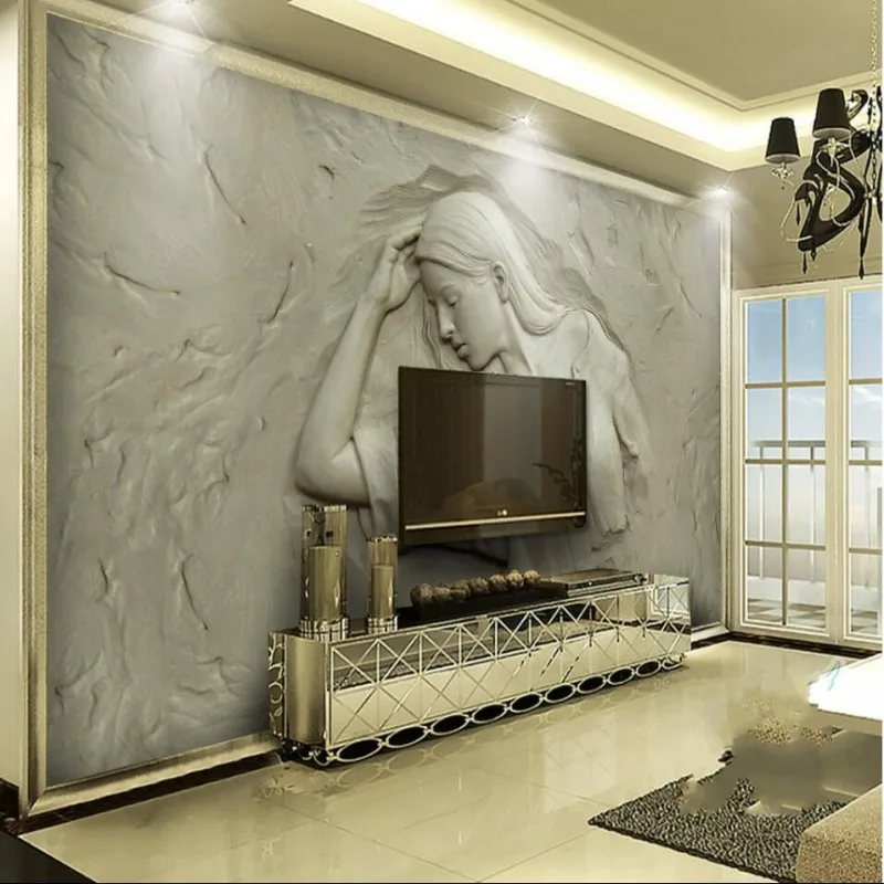 beibehang 3d stereo relief beautiful women 's sofa background wall custom large - scale murals environmental wallpaper