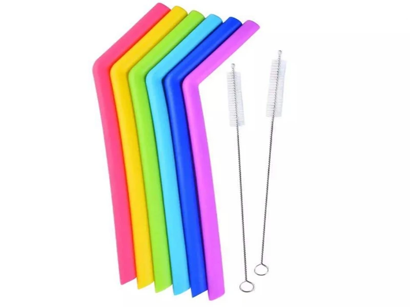 

100sets/lot 6pcs 25cm Longth Silicone Drinking Straw Reusable Straws with 2pcs cleaner brush For Home Party Bar Accessories