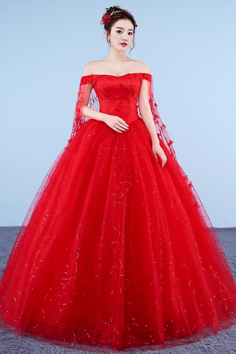 Vestido de casamento vermelho, vestido de princesa para noivas e casamentos de tamanho grande