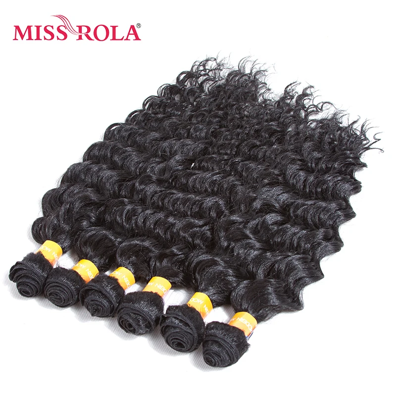 Miss Rola 1B# Black Synthetic Rose Wave Hair Extensions 6pcs/Pack Kanekalon Fiber Wavy Weave for Women 14-18 inch Weaving