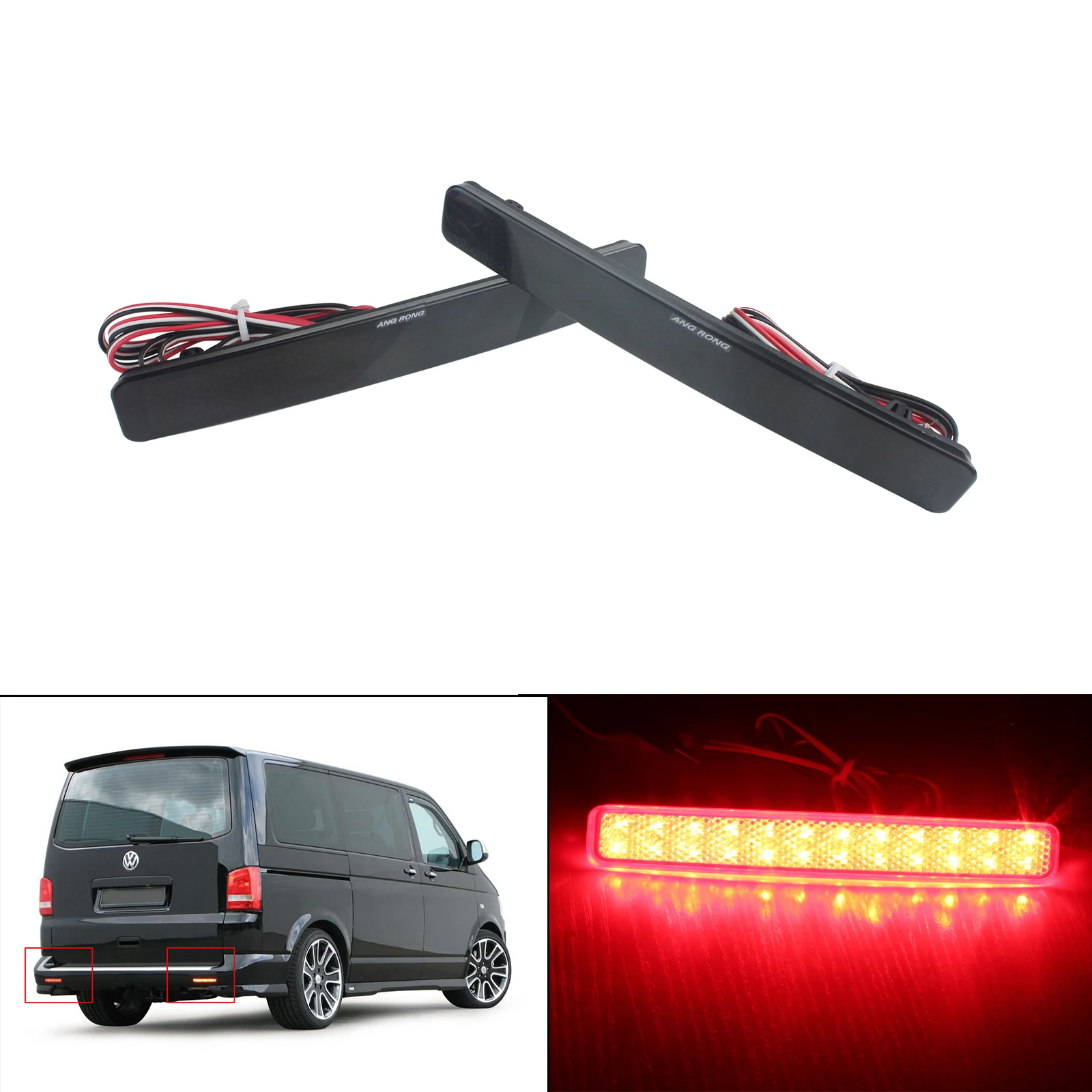 

ANGRONG 2X Black Lens LED Rear Bumper Reflector Reverse Tail Light For VW Transporter T5 Caravelle