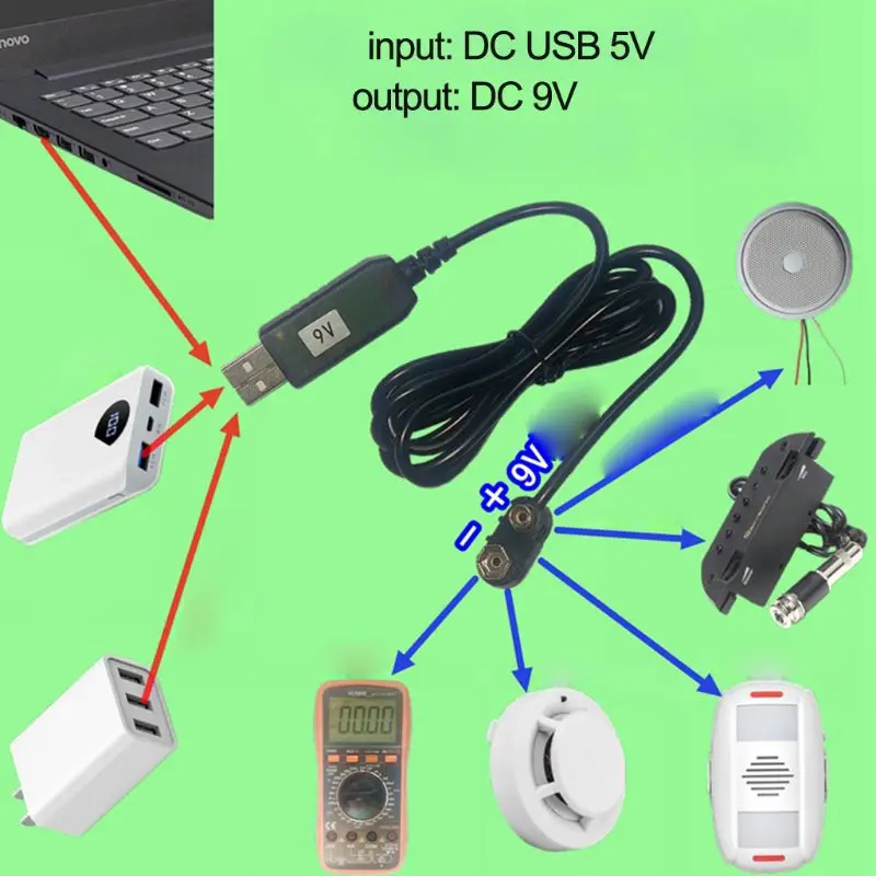 6F22 9V Battery Eliminator Replace Your 9-Volt Batteries By USB/Type C Adapter Power Supply for Multimeter Microphone