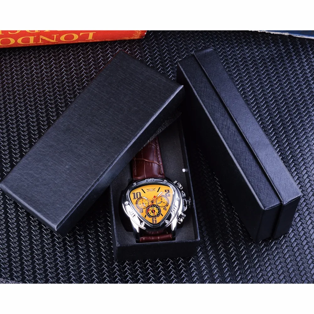 Jaragar Clock Top Brand Luxury Mechanical Automatic Male Watch Yellow Triangle 3 Dial Unusual Watch Men Fashion Sport Wristwatch