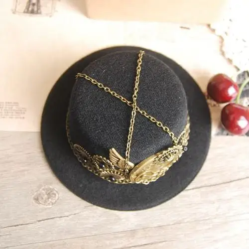 Steampunk Gear & Clock Chain Mini cappello a cilindro Lolita Cosplay cappello fedora nero