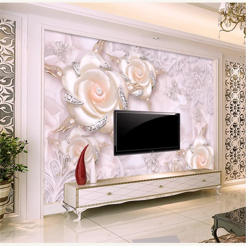 

beibehang Custom Wall paper Rose Diamond Flower Luxury Wall Covering Bedroom Mural TV Background wallpaper for walls 3d flooring