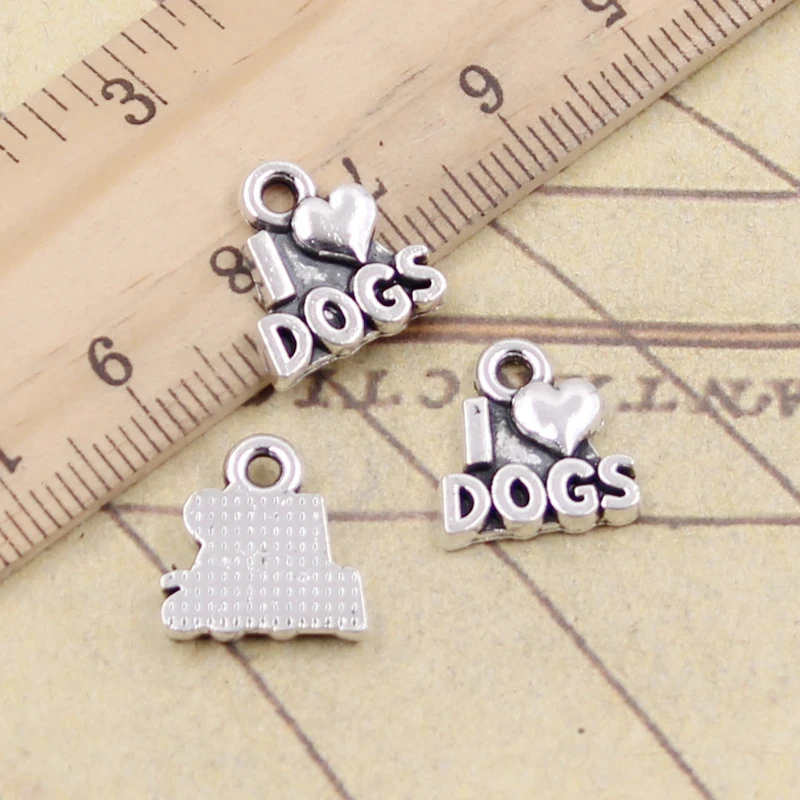 20pcs Charms I Love Dogs 13x12mm Tibetan Bronze Silver Color Pendants Antique Jewelry Making DIY Handmade Craft