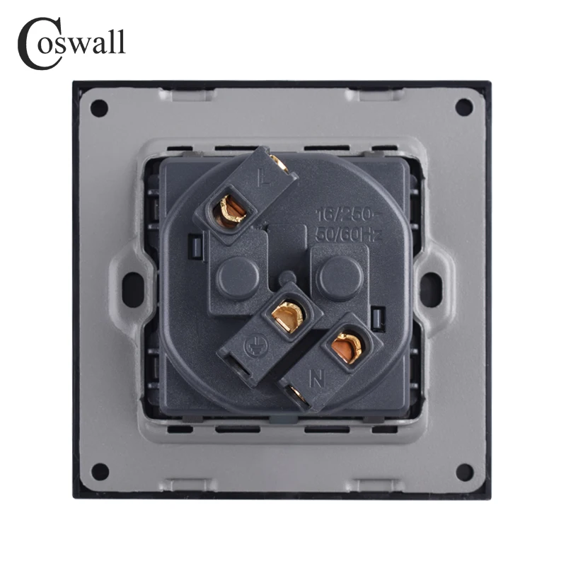 Coswall Simple Style PC Panel EU Russia Spain Power Wall Socket Grounded With Children Protective Door White Black Grey Gold 16A