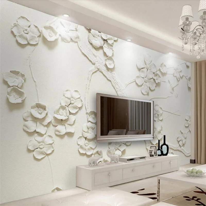 

wellyu Custom wallpaper papel de parede Beautiful embossed plum flowers TV background wall painting photo wallpaper