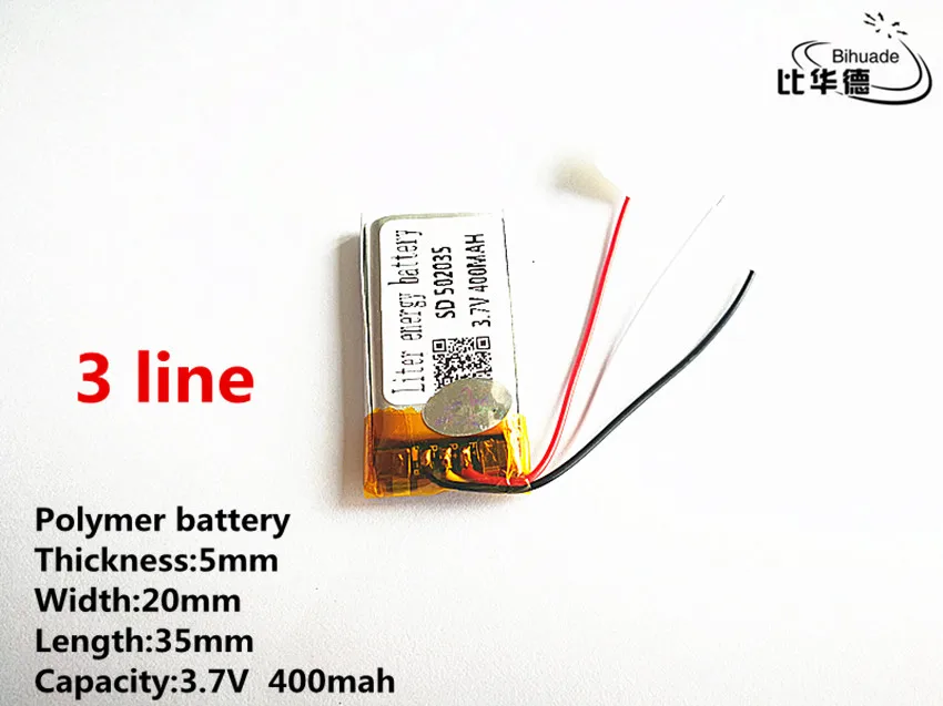 

10pcs/lot 3 line Good Qulity 3.7V,400mAH,502035 Polymer lithium ion / Li-ion battery for TOY,POWER BANK,GPS,mp3,mp4