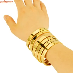 8MM/62MM 6pcs New Open Size Bangles for Women High Polished Simple Gold Color Bangles Wedding Party Dubai Gold Jewelry Ethiopian