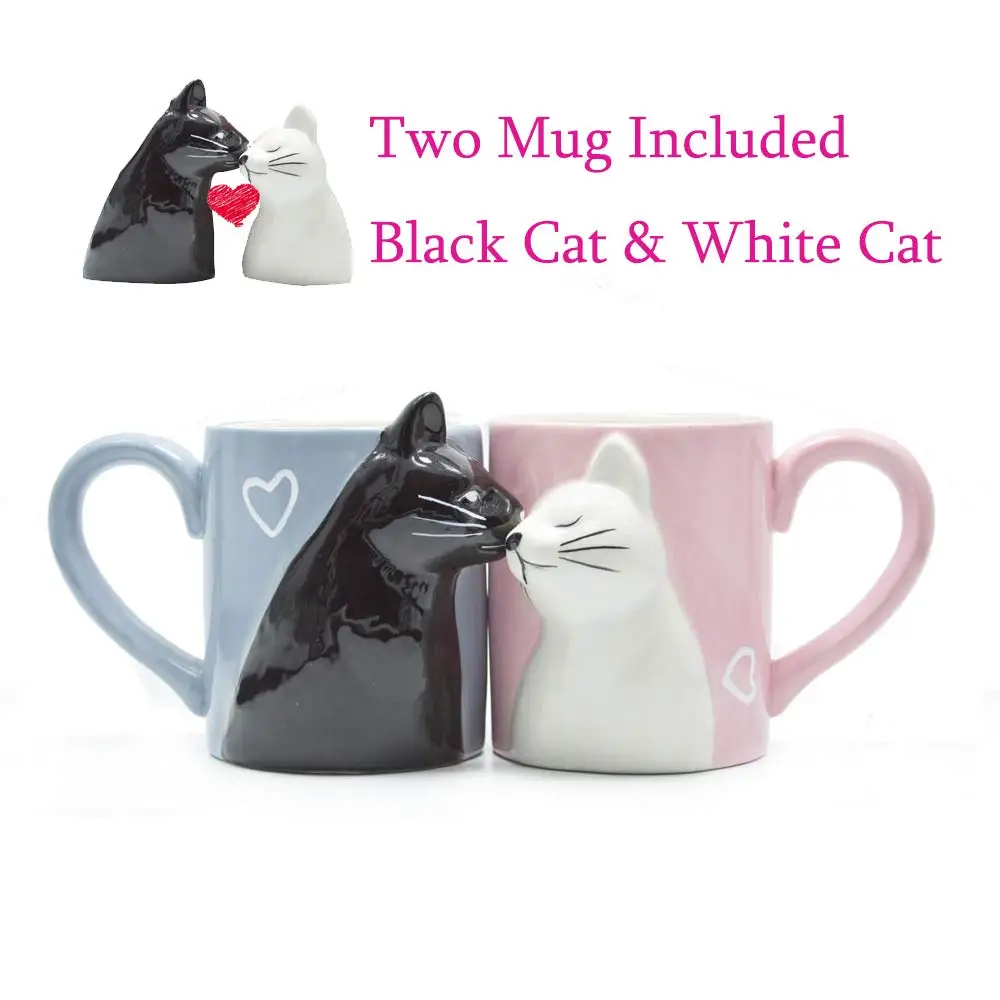 2pcs 3D cat cup stereo cat couple ceramic mug  pink and blue cat kiss cat to mugs Valentine's Day gift marriage housewarming