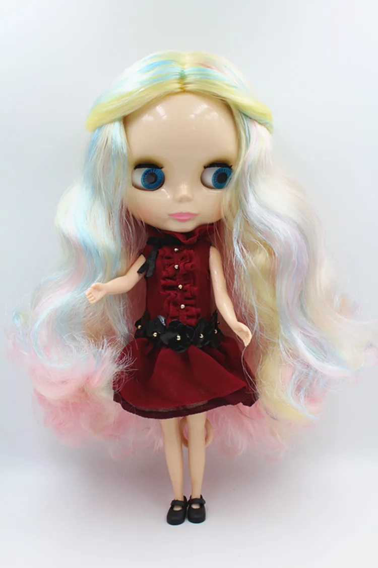 

Blygirl doll Mixed color wavy hair, Blyth dolls 30cm, 7 ordinary body joints,