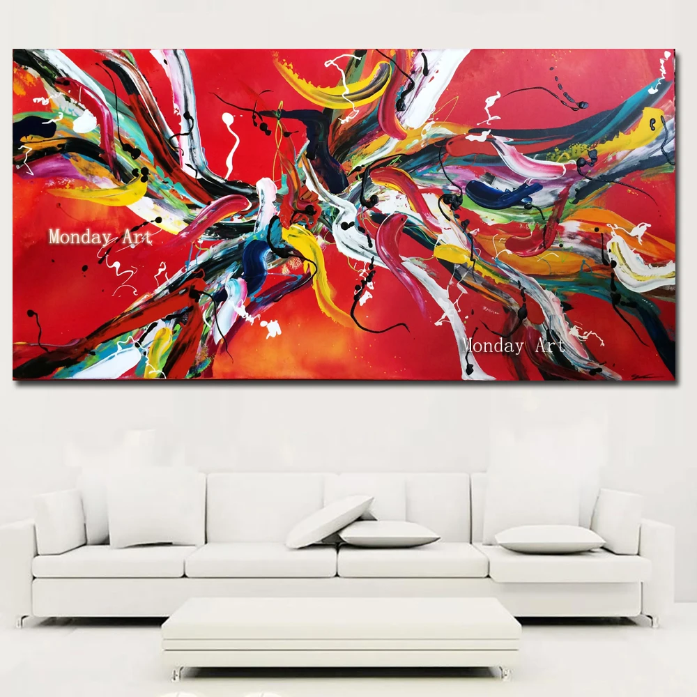 wall painting best handpainted red line Abstract Oil Painting on Canvas Modern Wall Art Picture Abstract painting free shipping