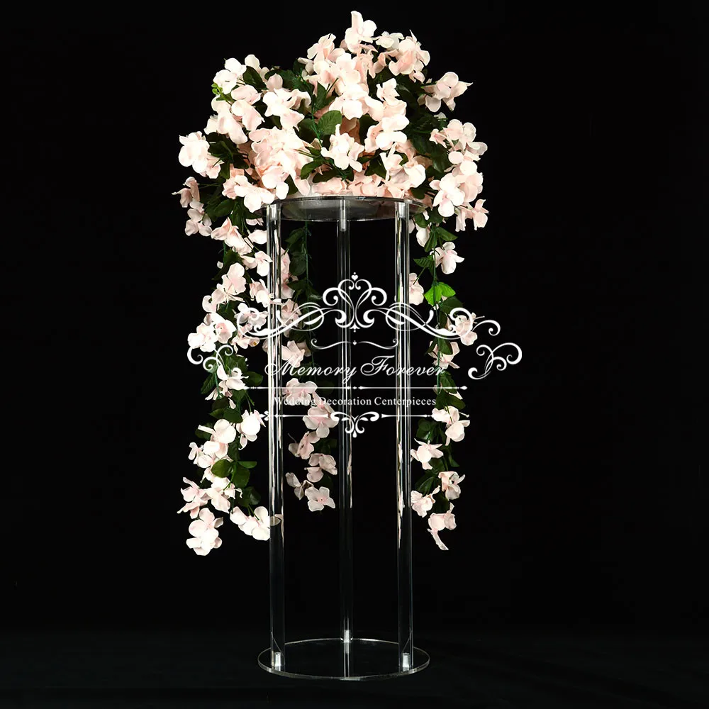 

2019 New Clear Acrylic Vase Wedding Geometric Columns Tall Flower Stand Floral Centerpiece Table Floor Decorative Props Pillar