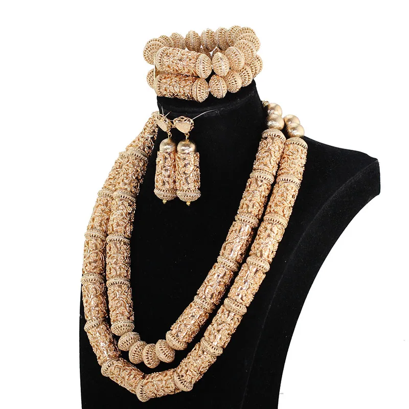 

Dubai Statement Bridal Jewelry Sets Superior Copper Gold Beads Accessory Jewelry Sets Big Heavy for Women African Jewelry ABH713