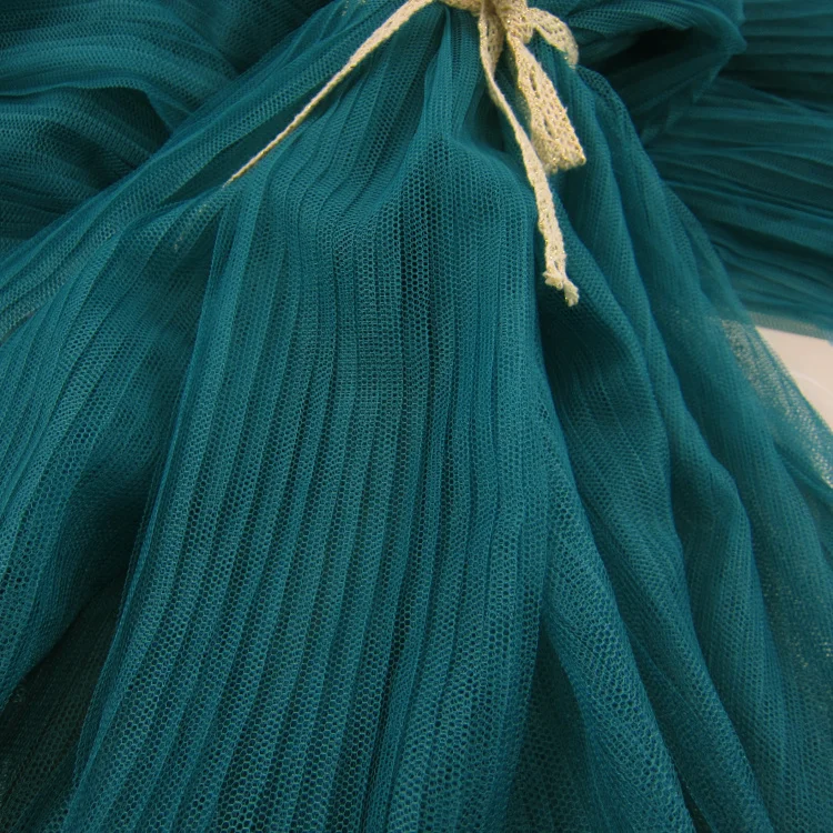 

5 Meters 155CM 61" Wide peacock blue Crumple Pleated Mesh Fabric Solid Wedding Dress Clothes Materials LX86 1/0.5