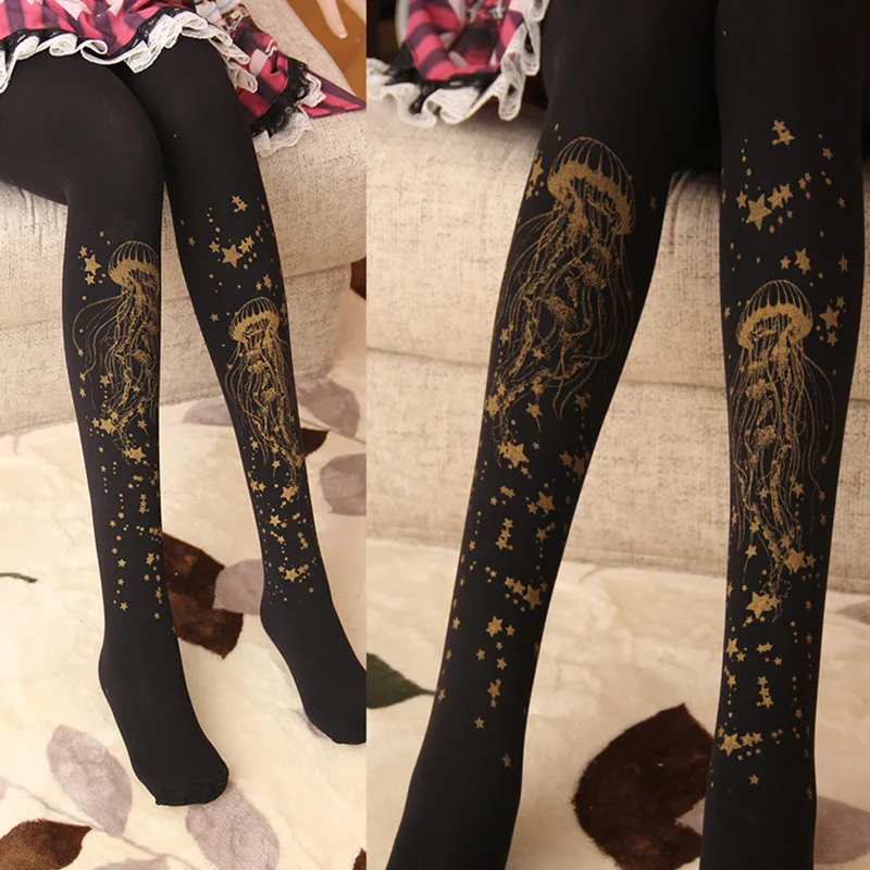 Hot stamping lolita female socks, the spring and autumn period and the Japanese xinghai jellyfish lolita their 100 d velvet