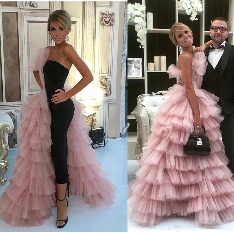 Camadas chiques babados vestidos de noite, Tule, Ruffle em cascata, Longo, Celebrity Party Dress formal, Lindos vestidos de baile rosa, Novo, 2023