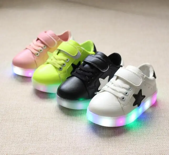 New Boys Girls Children Led Kids Light Up Sports Shoes Luminous Glowing PU Breathable Sneakers Flats  Shoes Size 21-30