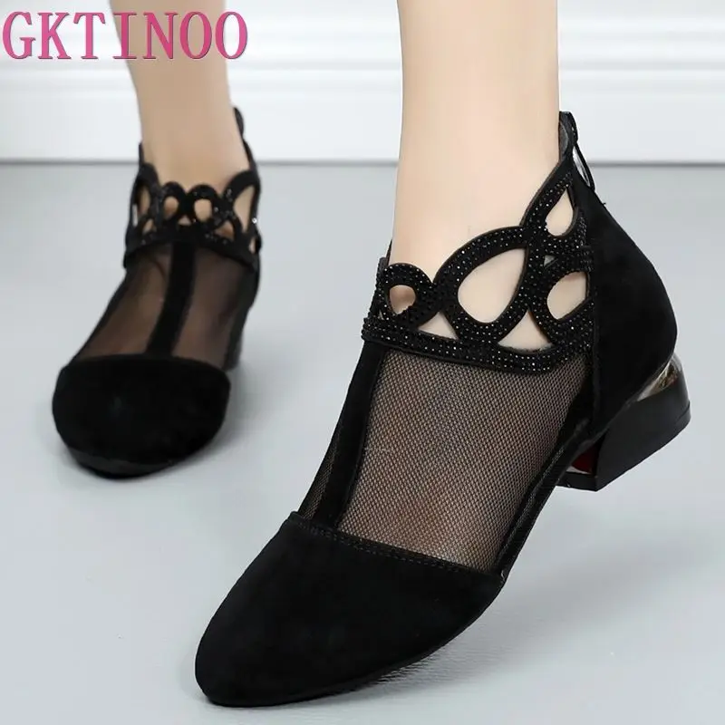 GKTINOO 2025 Spring summer comfortable women shoes sandals mesh genuine leather sandals ankle boots big size summer women sandal