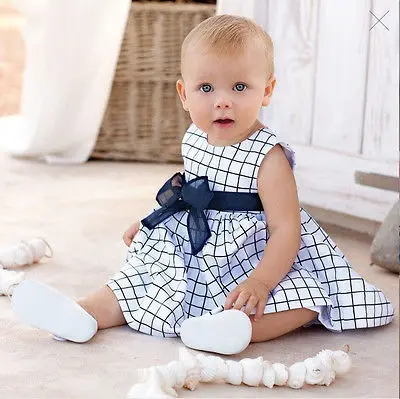 UNIKIDS 2015 Baby 0-3Y Toddler Girl Kids dress Cotton Top Bow-knot Plaids Dresses Outfit Clothes Free Shipping Drop Shipping