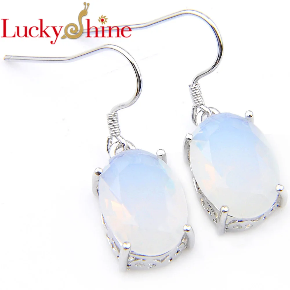 Luckyshine Vintage Jewelry White Moonstone Earrings 10*14 mm Oval For Women Charms Drop Hook Earrings Friend Family Gift