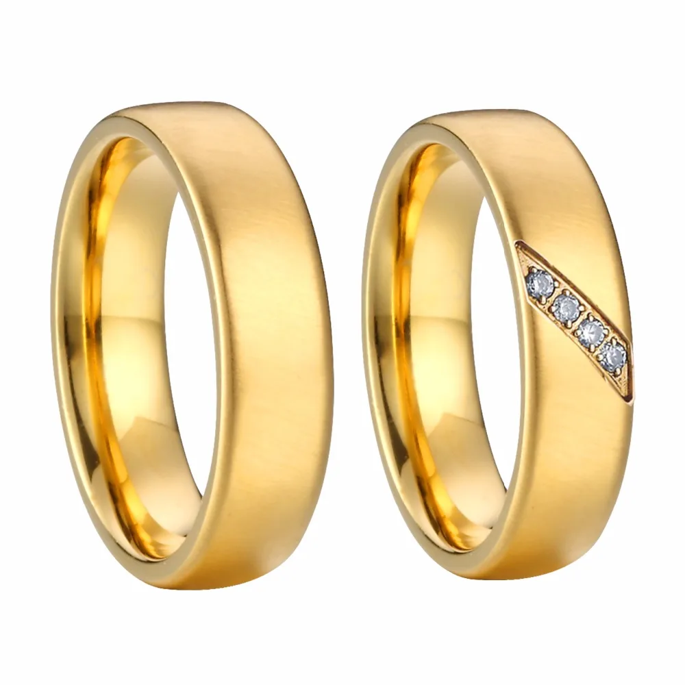 Love Alliance Gold Color Matte marriage wedding couple rings set for men and women proposal his and hers stainless steel jewelry