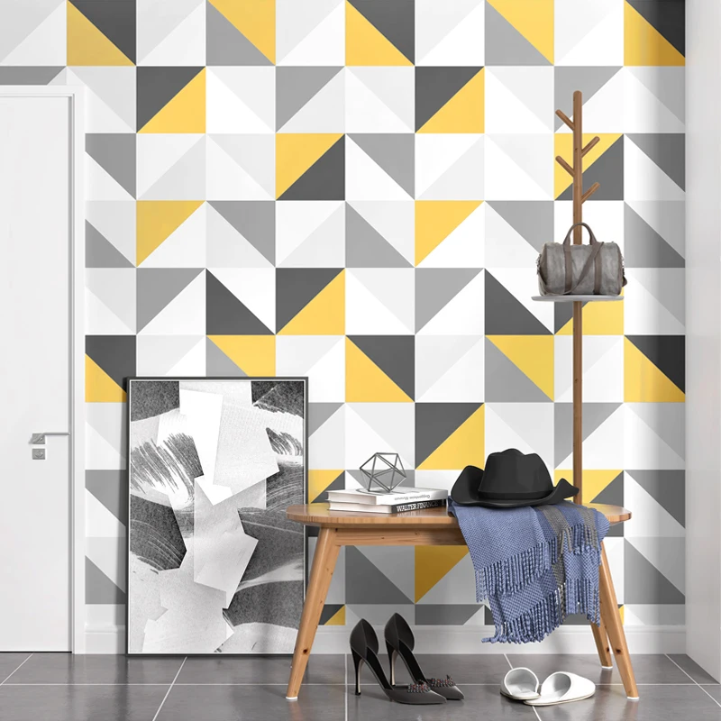 

Modern Square Wallpaper Nordic Europe Wall Paper Geometric Yellow Lattice Contact Paper for Living Room Bedroom Background Walls