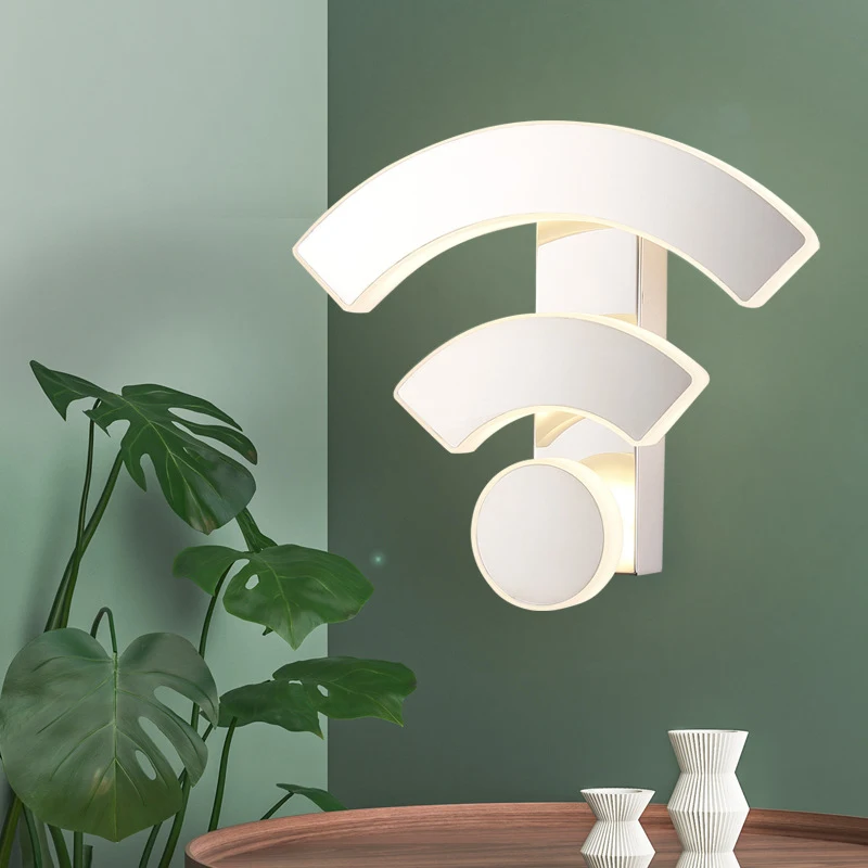 

Newest Creative Metal Acrylic Wall lamp WIFI Shape Light WIFI LED Wall Lamp For Bedroom Bedside Lamp Hotel Aisle Indoor Lighting