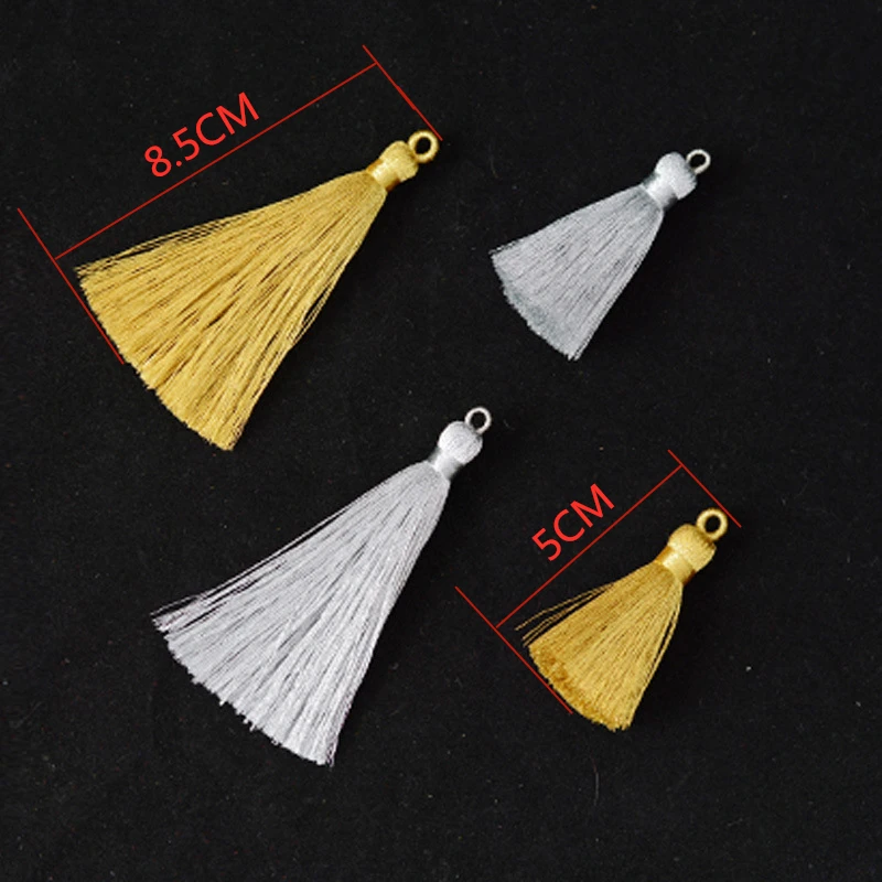 5PCS Gold Silk Silver Silk Tassels Pendant Jewelry Curtain Garments Decorative Accessories Key Bag Pendant Craft Tassels DIY