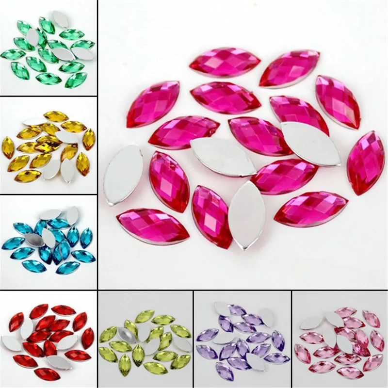 Crystal Acrylic Horse eye Shape Rhinestone Decorate Nail art 100Pcs Flat Back Marquise Earth Facet Decorative Nail Drill