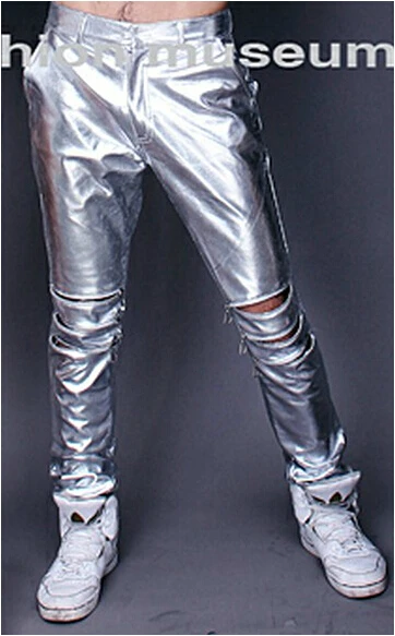 Men's Brand Fashion Stage Ds Bar Nightclub Singer Dance Plus Size Leather Pants Pu Trousers Costumes Clothing