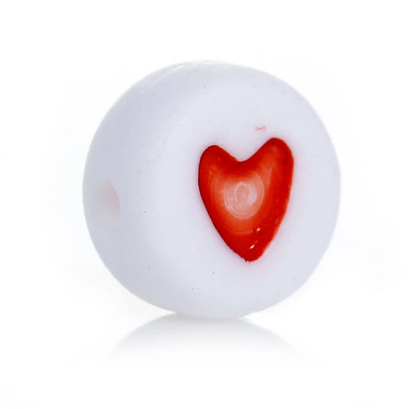 DoreenBeads-خرز أكريليك مسطح على شكل قلب الحب ، خرز دائري 7 مللي متر (500 بوصة) ، ثقب قطر 1 مللي متر ، إكسسوارات لصنع المجوهرات ، بالجملة ، 2/8 قطعة