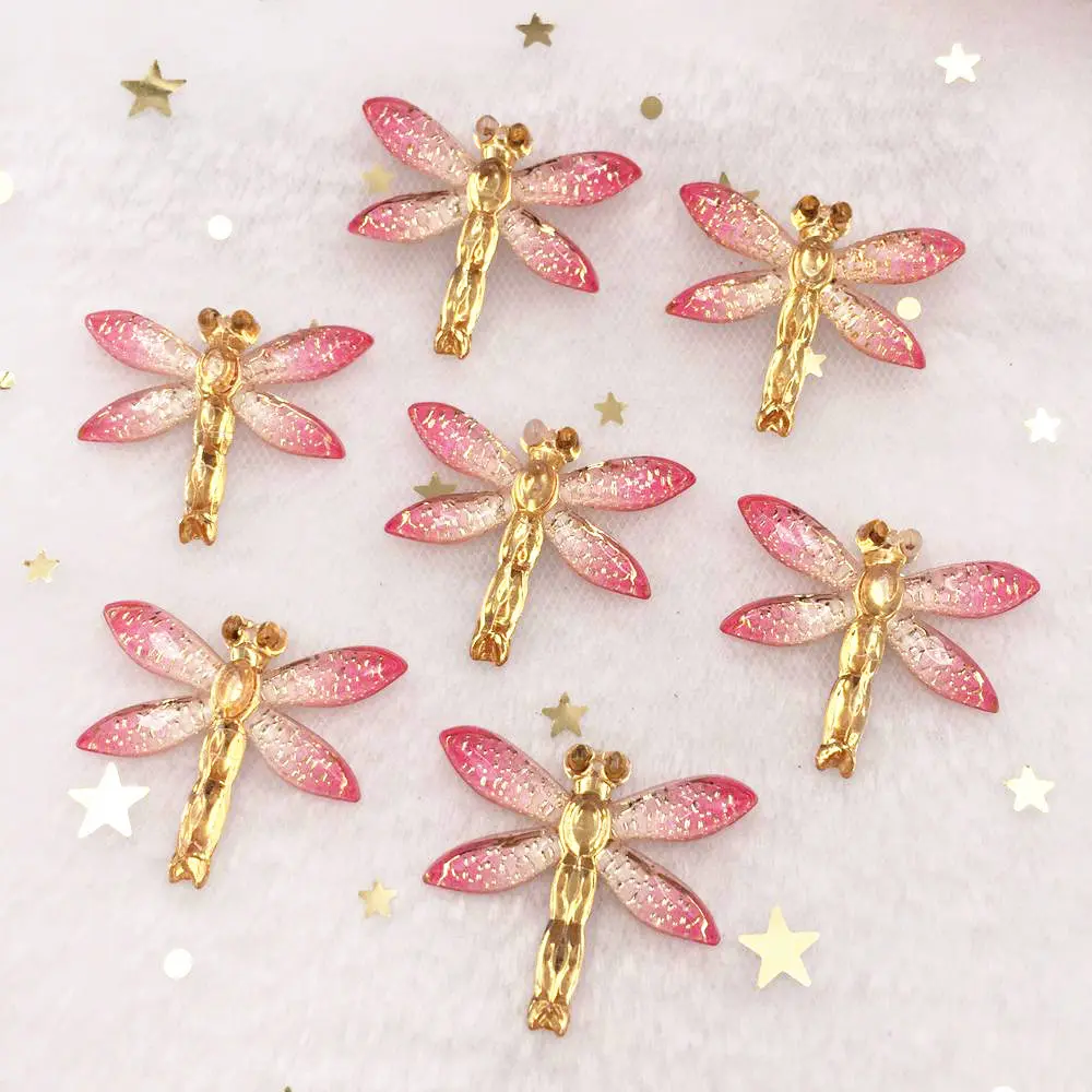 New 10pcs Resin Bling Colorful Dragonfly flatback rhinestone 1 Hole Ornaments DIY Wedding appliques craft SW80