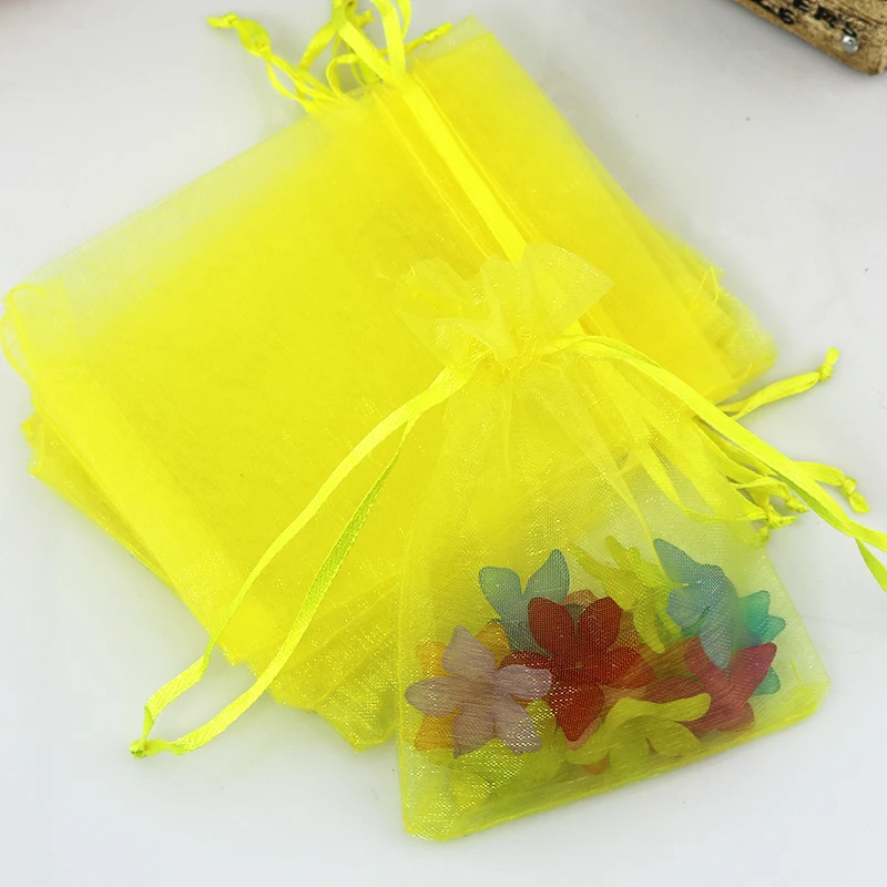 

Hot New Sale Lemon Yellow Color Organza Bags 7*9cm 1000pcs/lot Tulle Jewelry Packaging Bags Small Christmas Candy Gift Bag