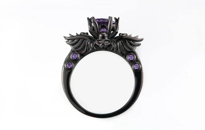 Fashion Skull Women‘S Amethyst Ring 316L Stainless Steel Punk Rock Charm Female Inlaid Purple Crystal Unisex Jewelry For Men