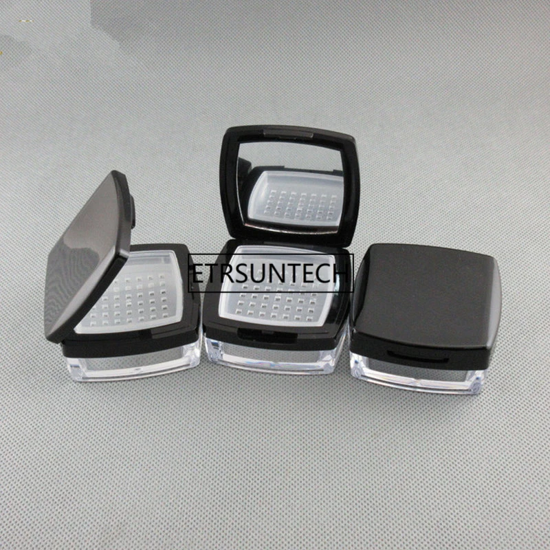 10g Empty Black Loose Powder Case With Mirror,Sifter Square Loose Powder Box With Sifter, Plastic Cosmetic Powder box F20171267