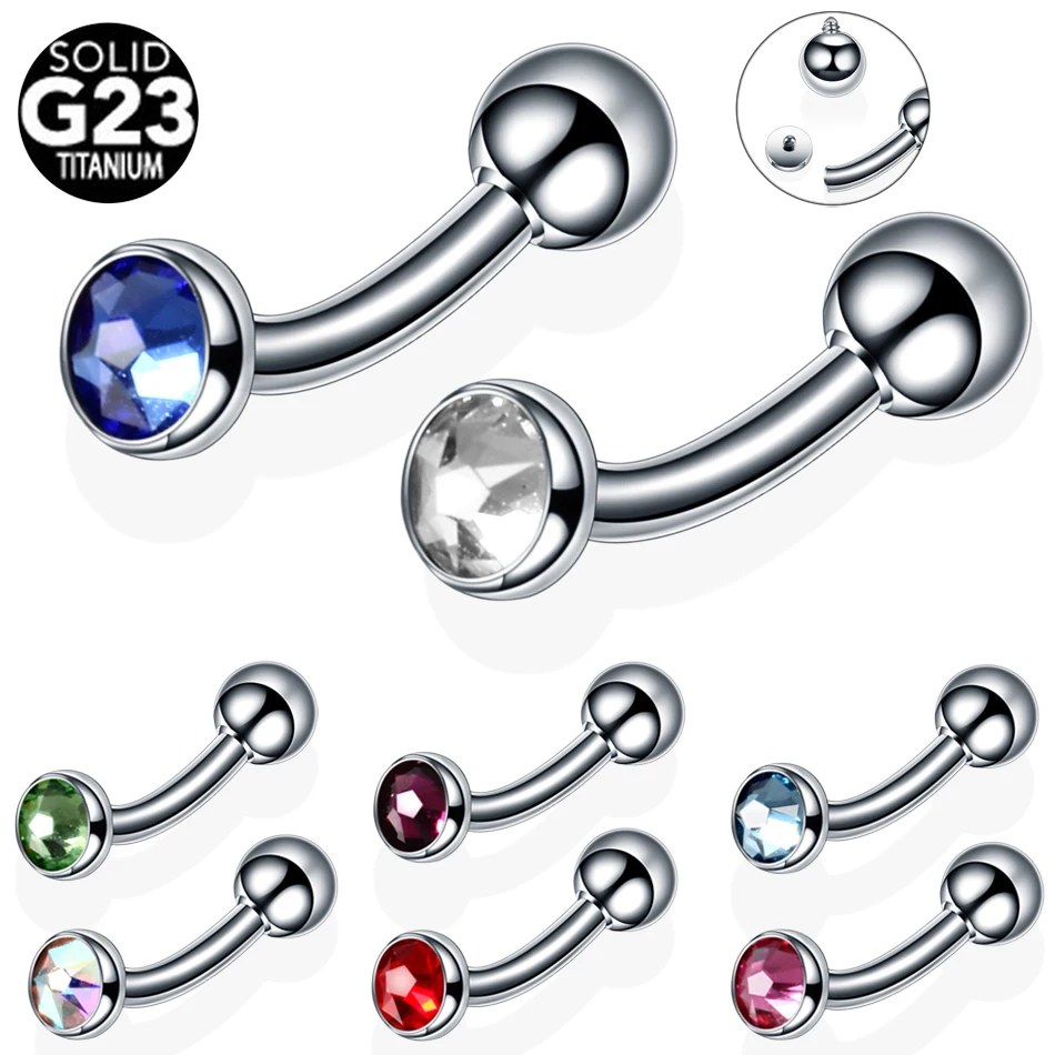 1PC Titanium Eyebrow Banana Piercing Crystal Gem Tongue Rings Sexy Vagina Piercings Genital Piercing Daith Earrings Body Jewelry