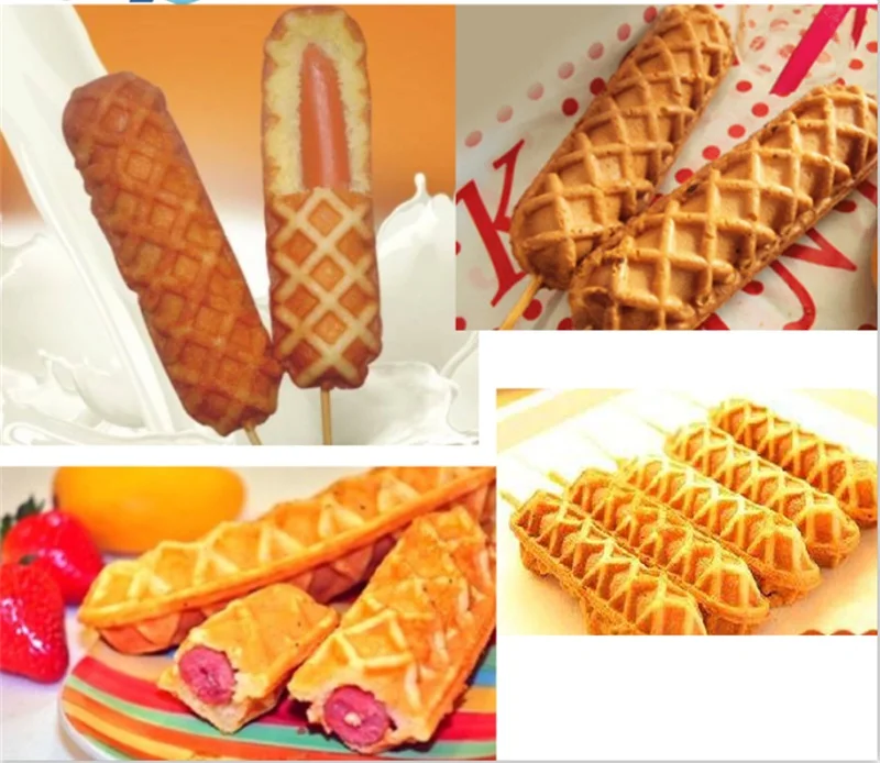 Commercial Electric มัฟฟินวาฟเฟิลสุนัขร้อนเครื่อง Crispy ข้าวโพดสุนัขร้อนวาฟเฟิล Maker Stick ภาษาฝรั่งเศสคำมัฟฟินเครื่องไส้กรอก